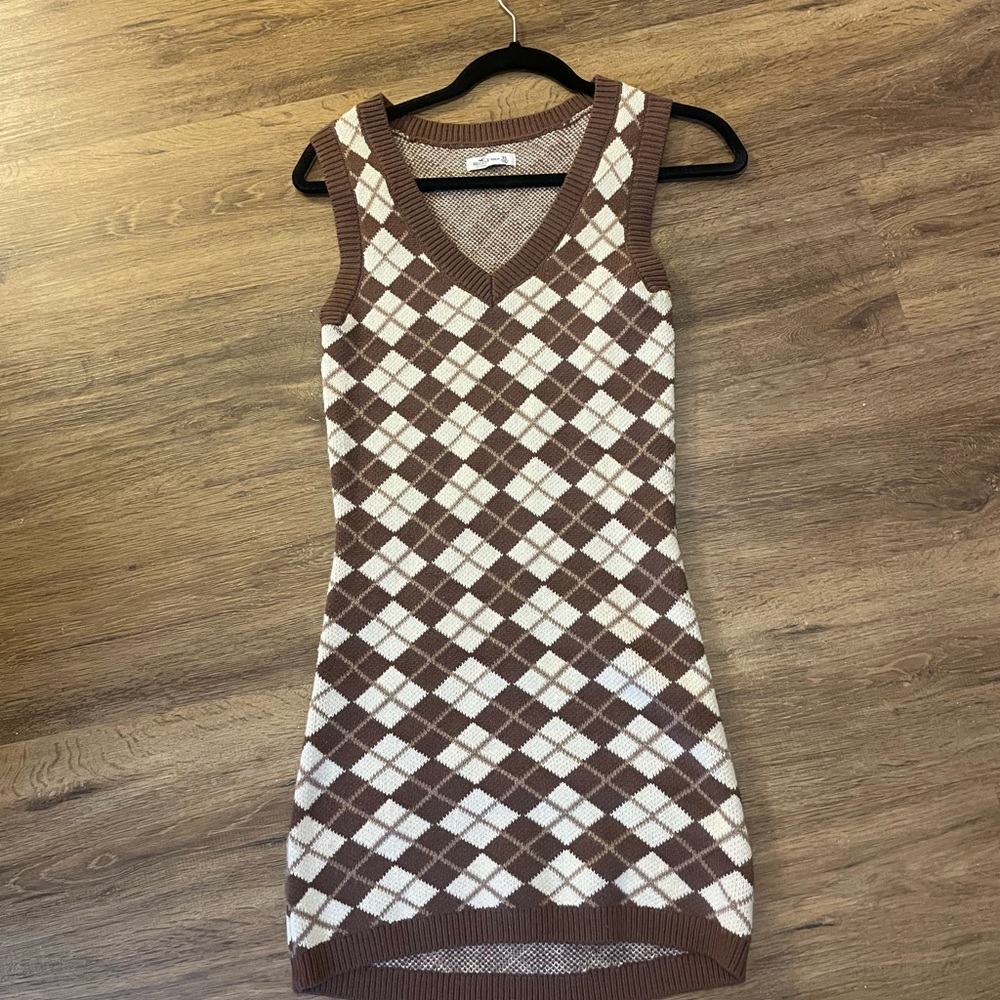 Brown Hollister plaid sweater dress